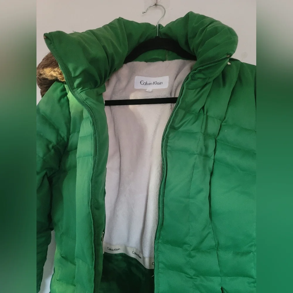 Calvin Klein Bright Green Puffer Jacket Size Small with removable hoodie - Picture 3 of 11